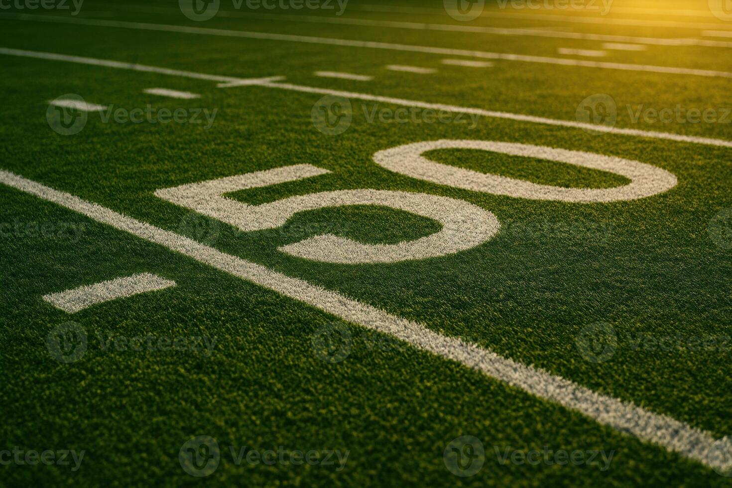 background image of american football field with green grass and white markings photo