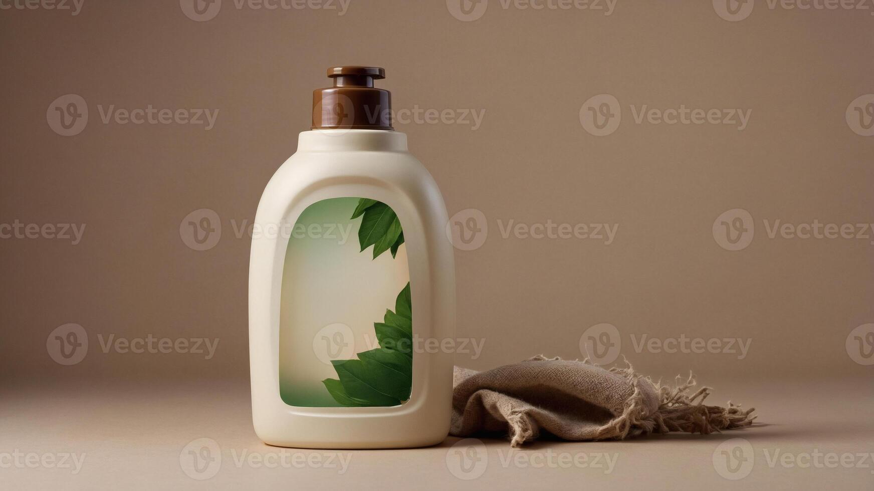 Eco-friendly cleaning solution with leaf motif, presented in a minimalist style with natural tones, promoting sustainability photo