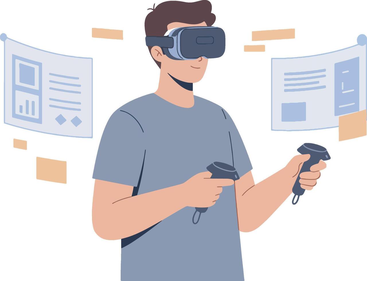 Man experiencing virtual reality with a VR headset Illustration vector