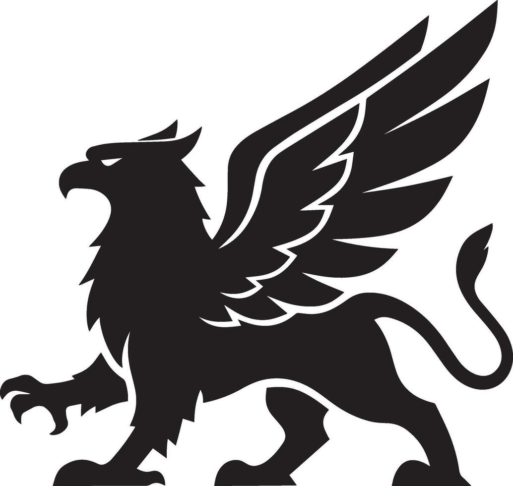 Silhouette of a Powerful Winged Griffin vector