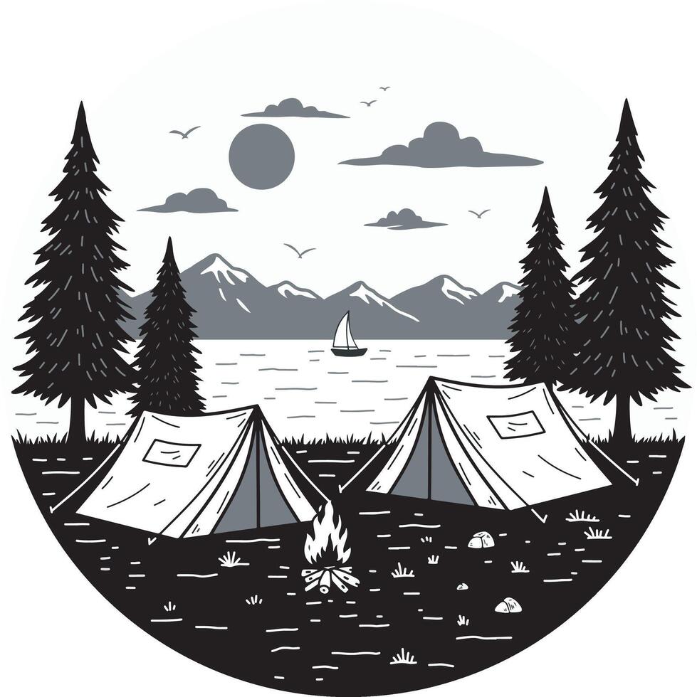 Camping Adventure in the Mountains vector