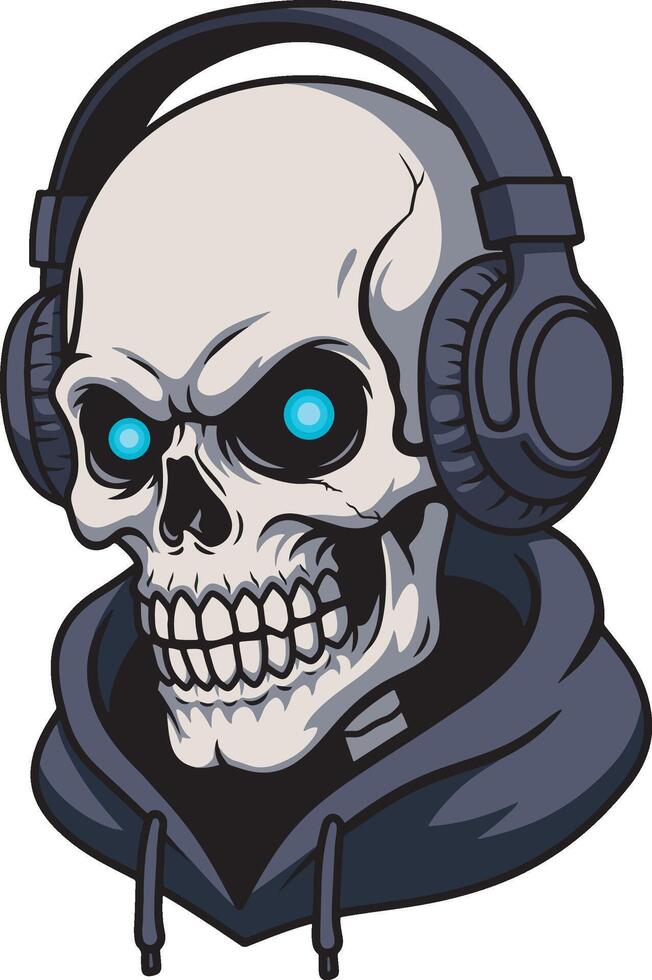 Skull with Headphones and Glowing Eyes vector
