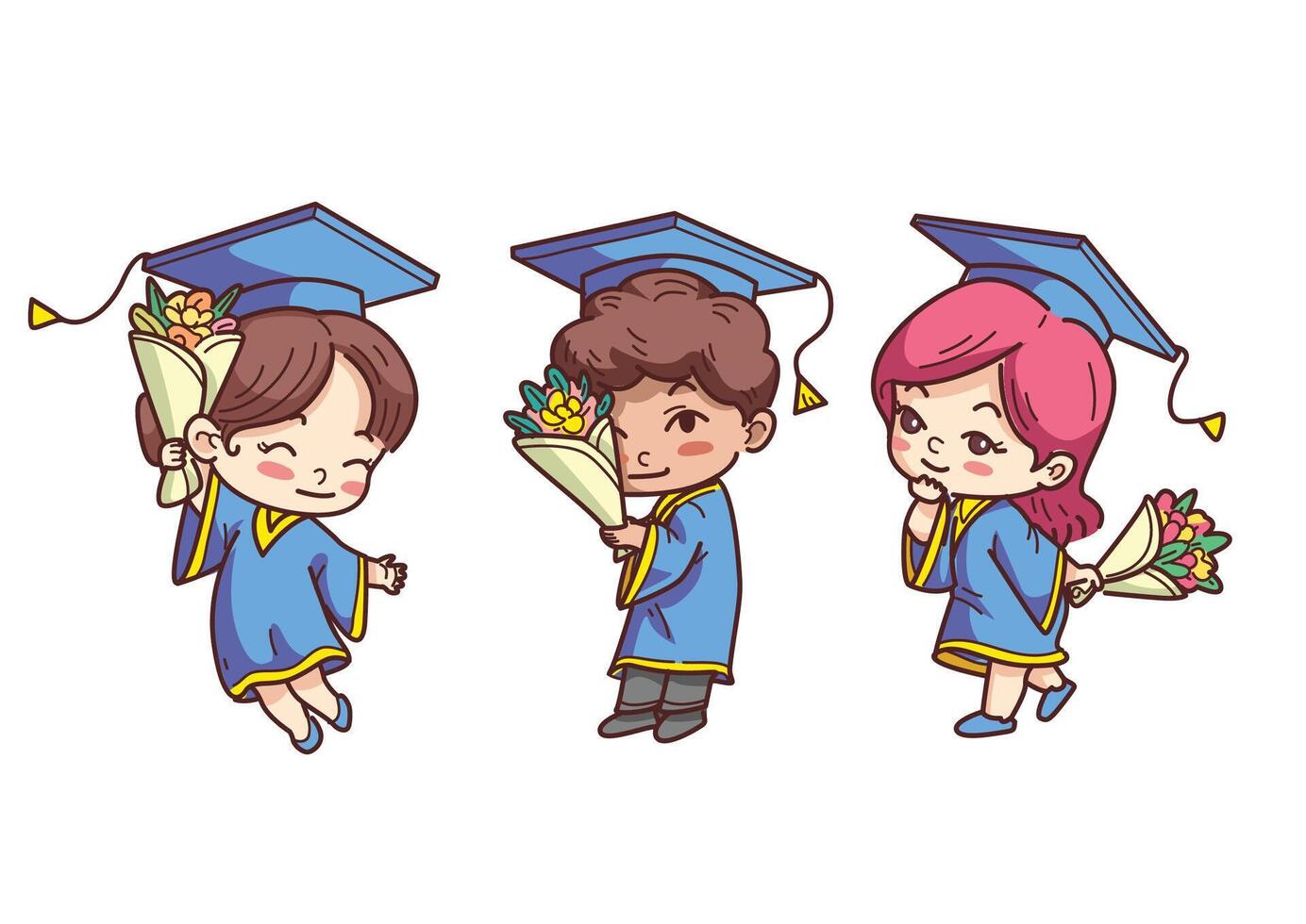 Graduation celebration featuring happy children, showcasing cute people in various poses vector