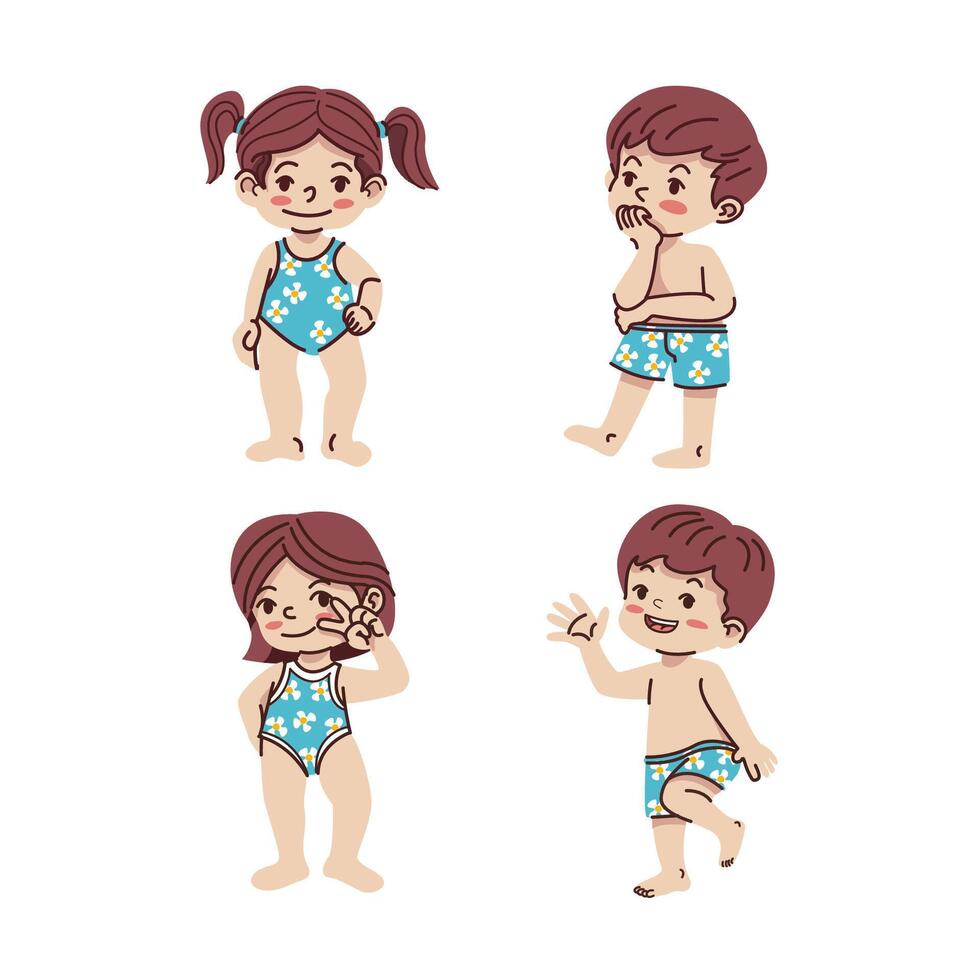 Happy children expressing joy with different poses during summer vacation outdoor activities vector