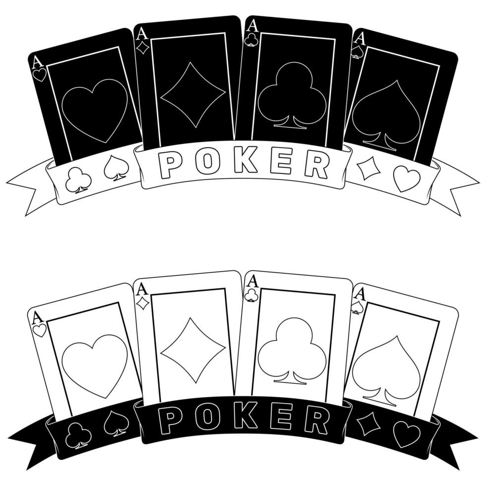 A poker hand is beautifully framed by decorative ribbons, creating an interesting visual contrast vector