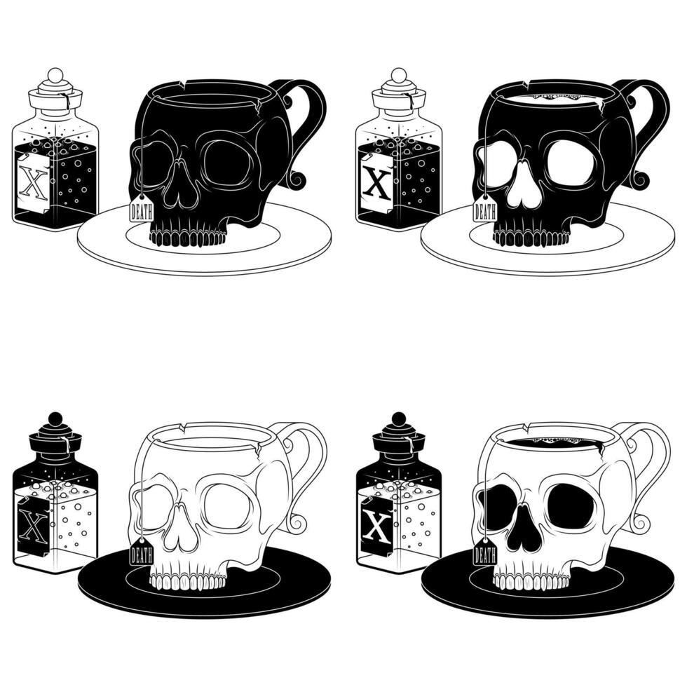 This demonic drink mug, crafted in a chilling skull shape, is ideal for serving your most potent magic potions vector