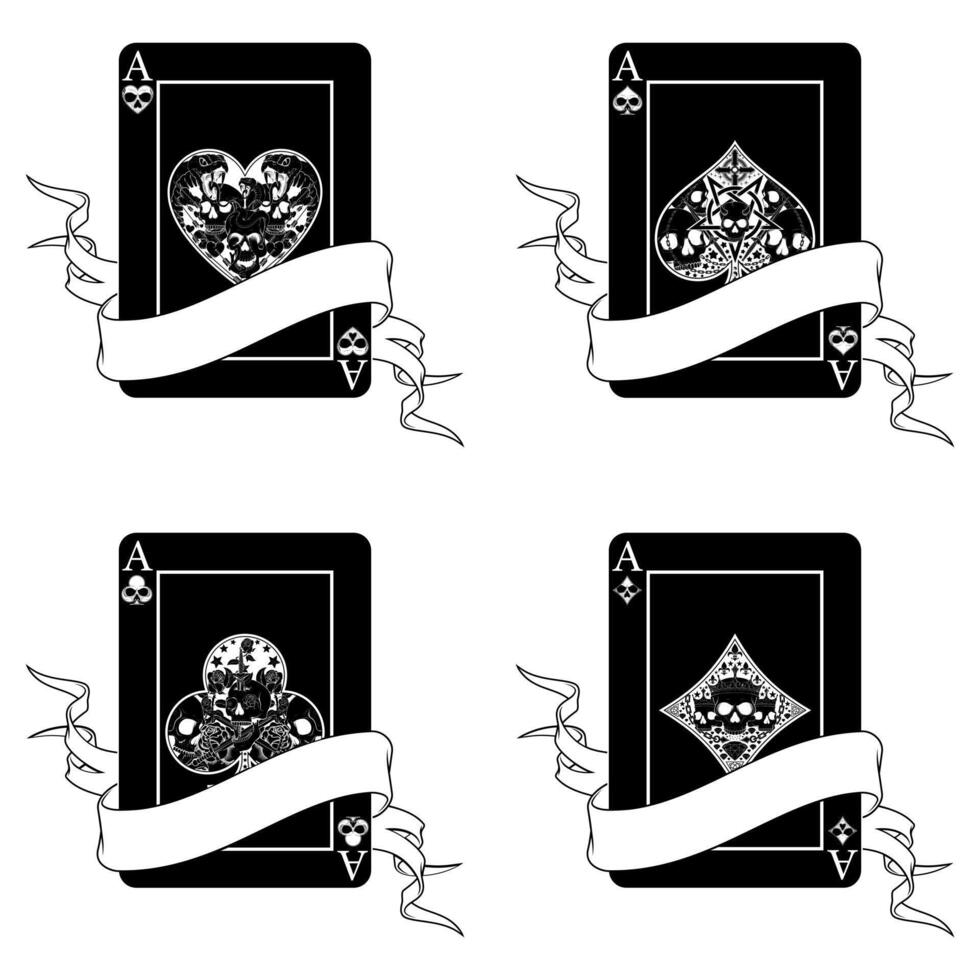 A poker playing card is beautifully surrounded by spooky Halloween style ribbons, creating a festive and slightly eerie composition vector