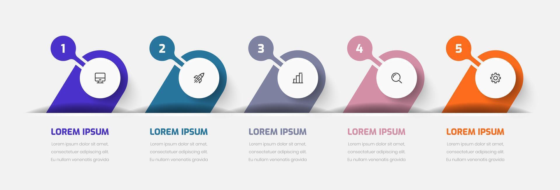 Infographic Business with Abstract Design, Circle Label, Icon and Five Number for Presentation vector