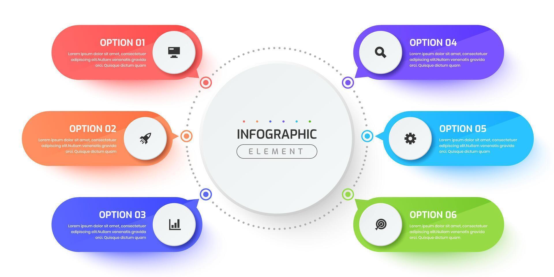 Flowchart Infographic with 6 Circle Label Connected to Main Circle, Suitable for Workflow, Presentation, Diagram vector