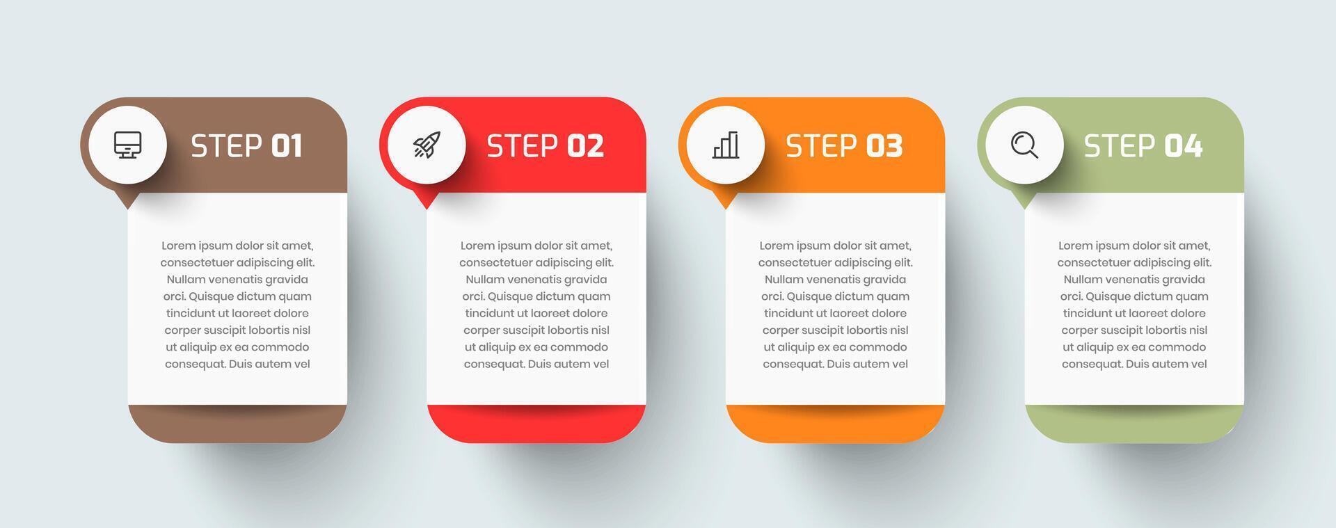 Business Infographic Template Creative Design with Rectangle Label Icon and 4 Step for Presentation vector