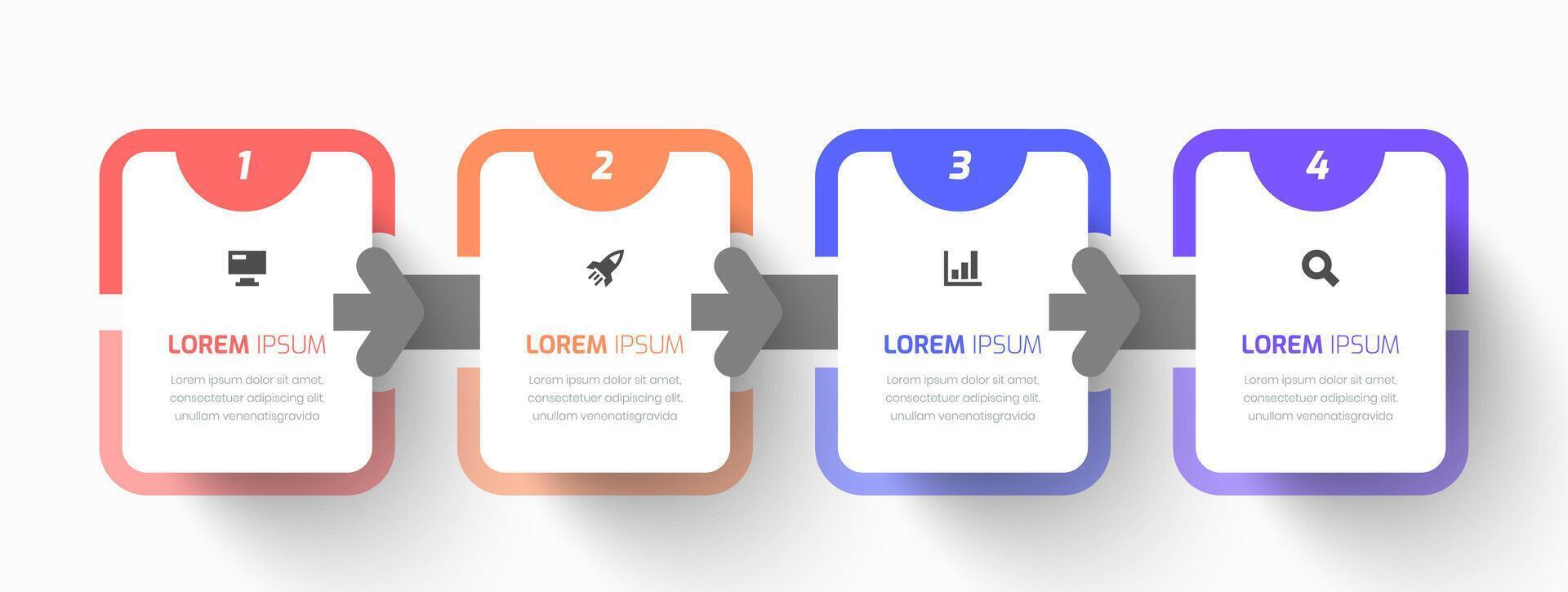 Infographic Business with Rectangle Label, Arrow, Icon and 4 Number for Presentation vector