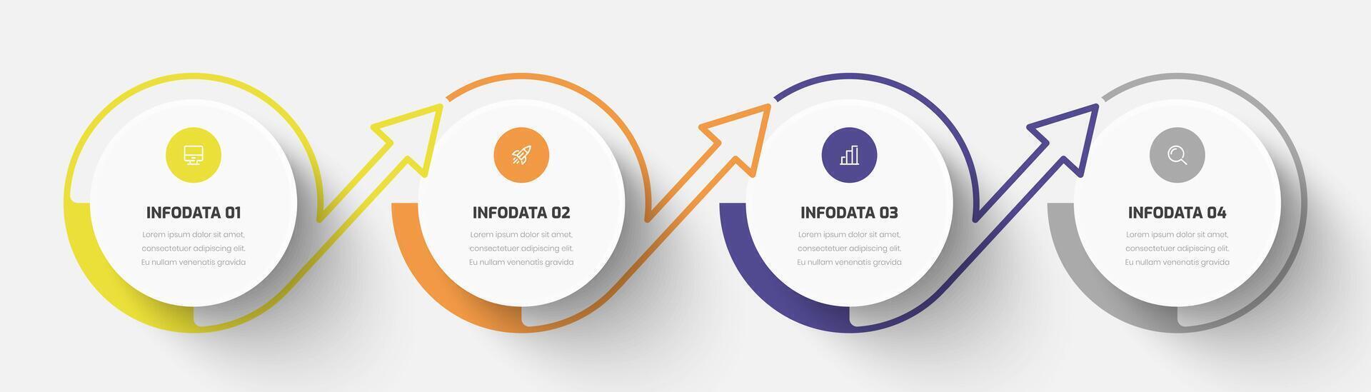 Infographic Business with Abstract Design, Circle Label, Line, Icon, Arrow and 4 Option for Presentation vector