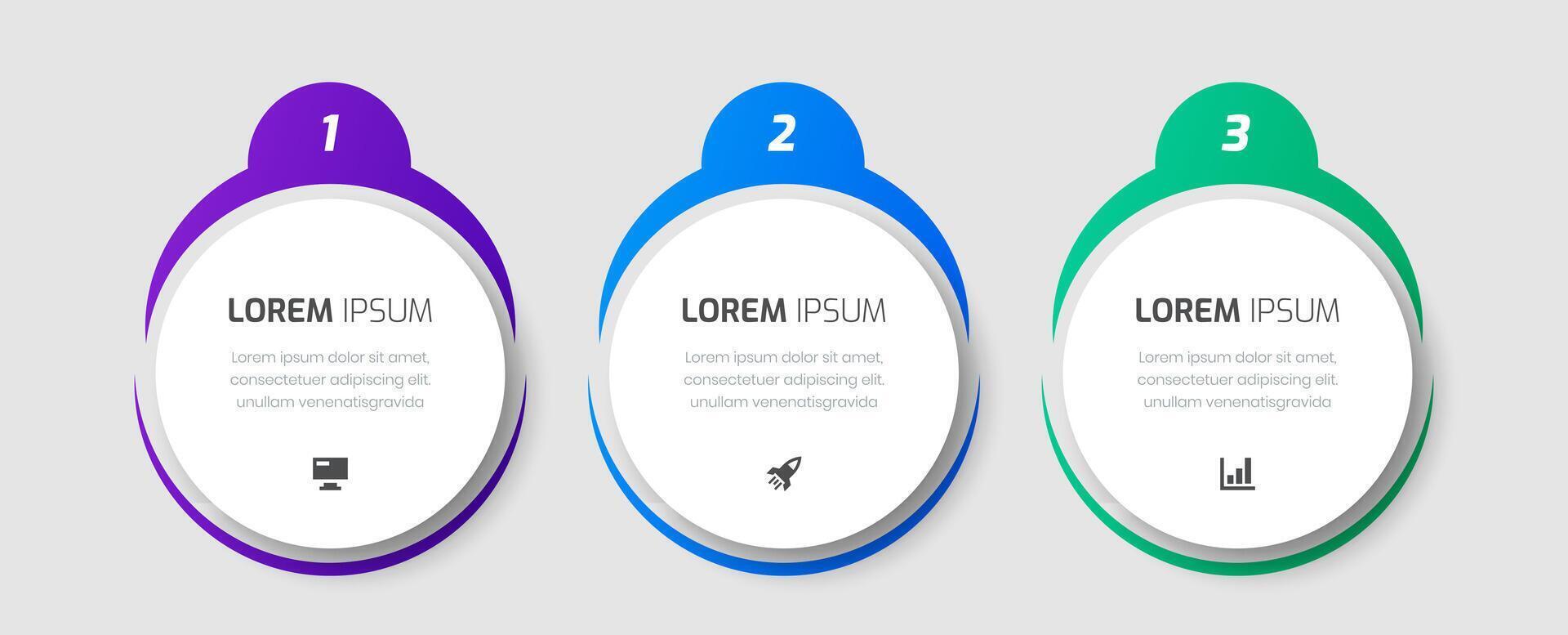 Infographic Business Template with Circle Label, Icon and 3 Numbers for Presentation, Flowchart vector