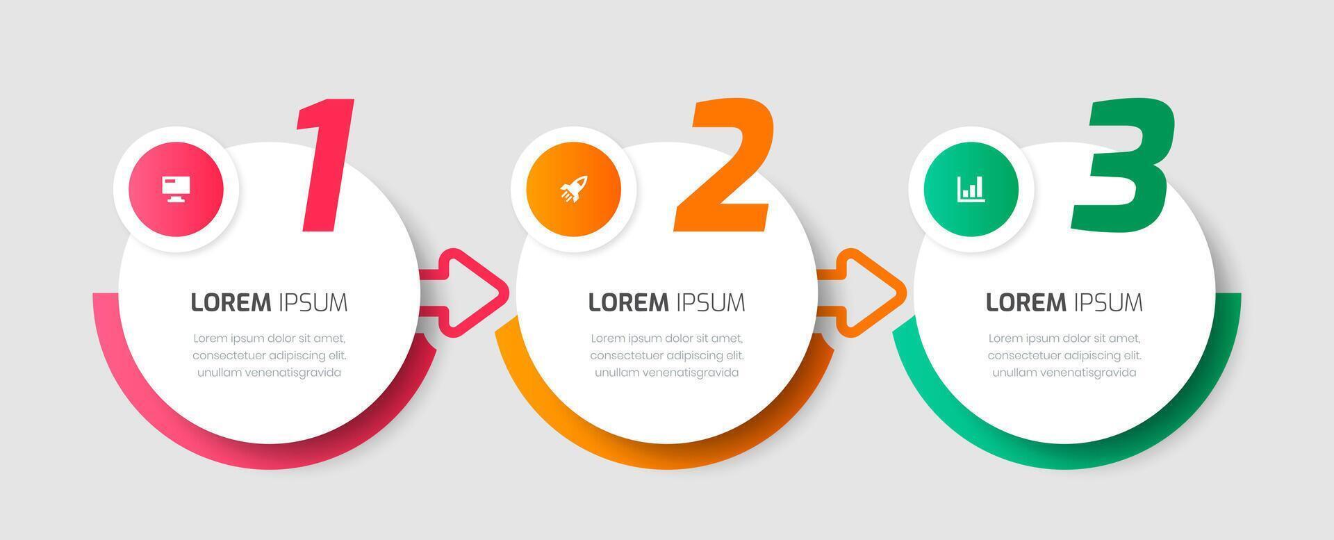 Infographic Business with Circle Label, Arrows, Icon and 3 Numbers for Presentation, Workflow vector