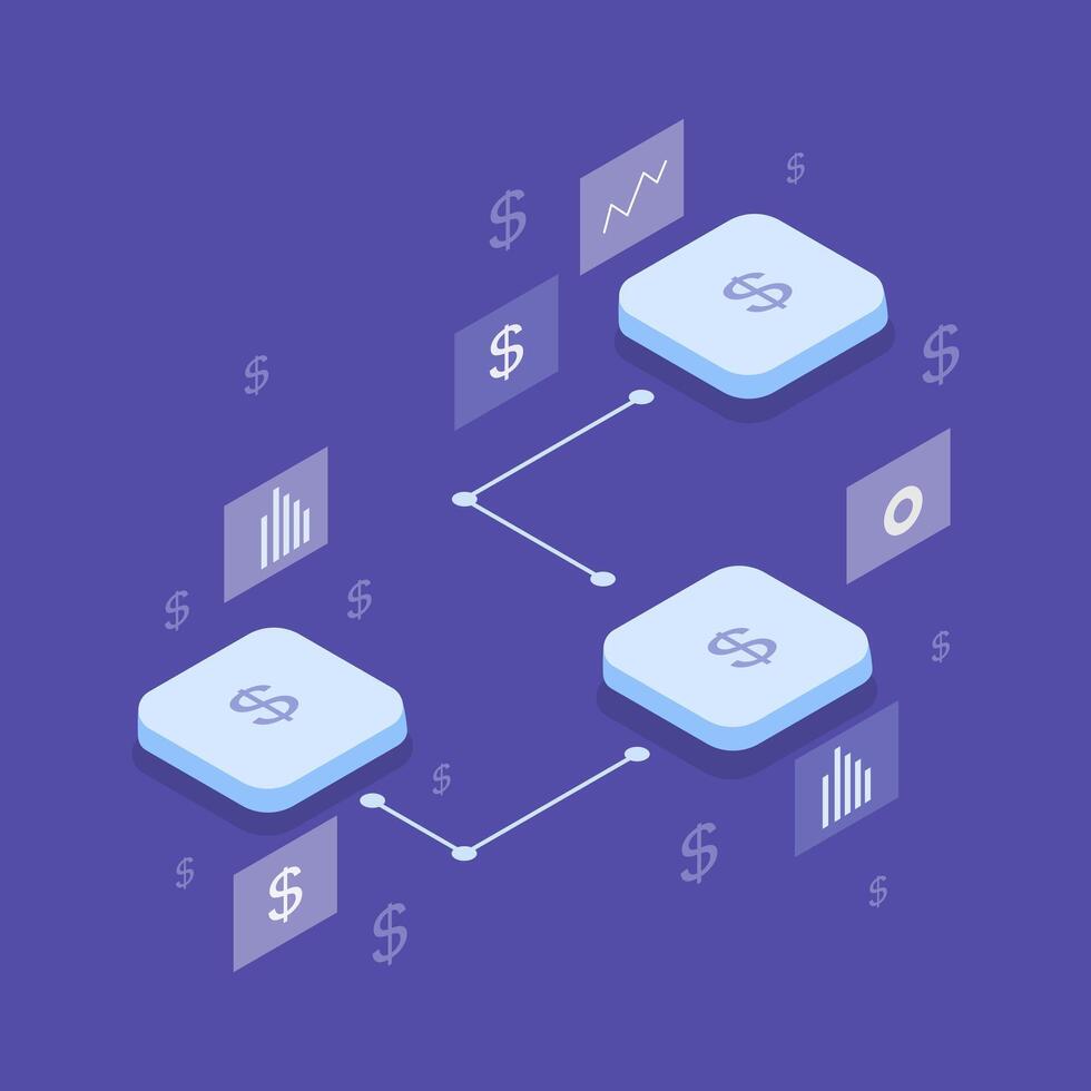 Isometric Network Server Data Storage Connection System vector