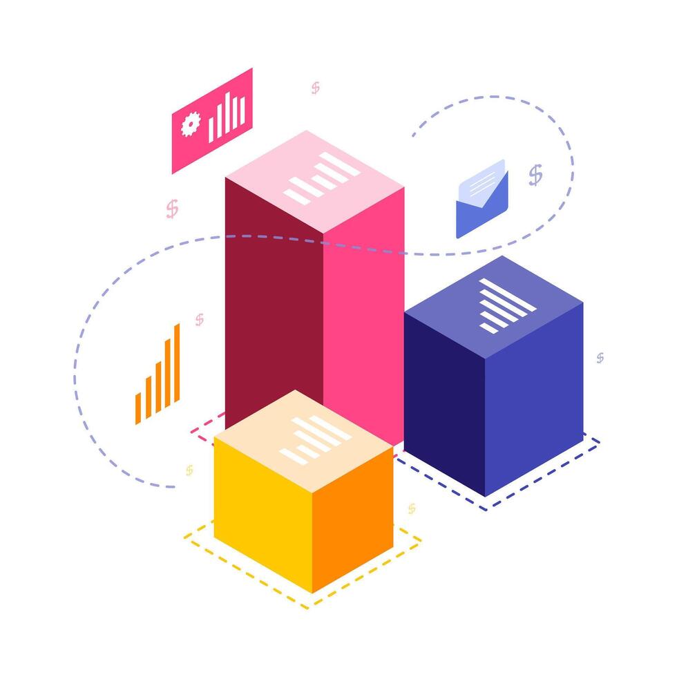 Isometric Bar Chart Data Statistic Report vector