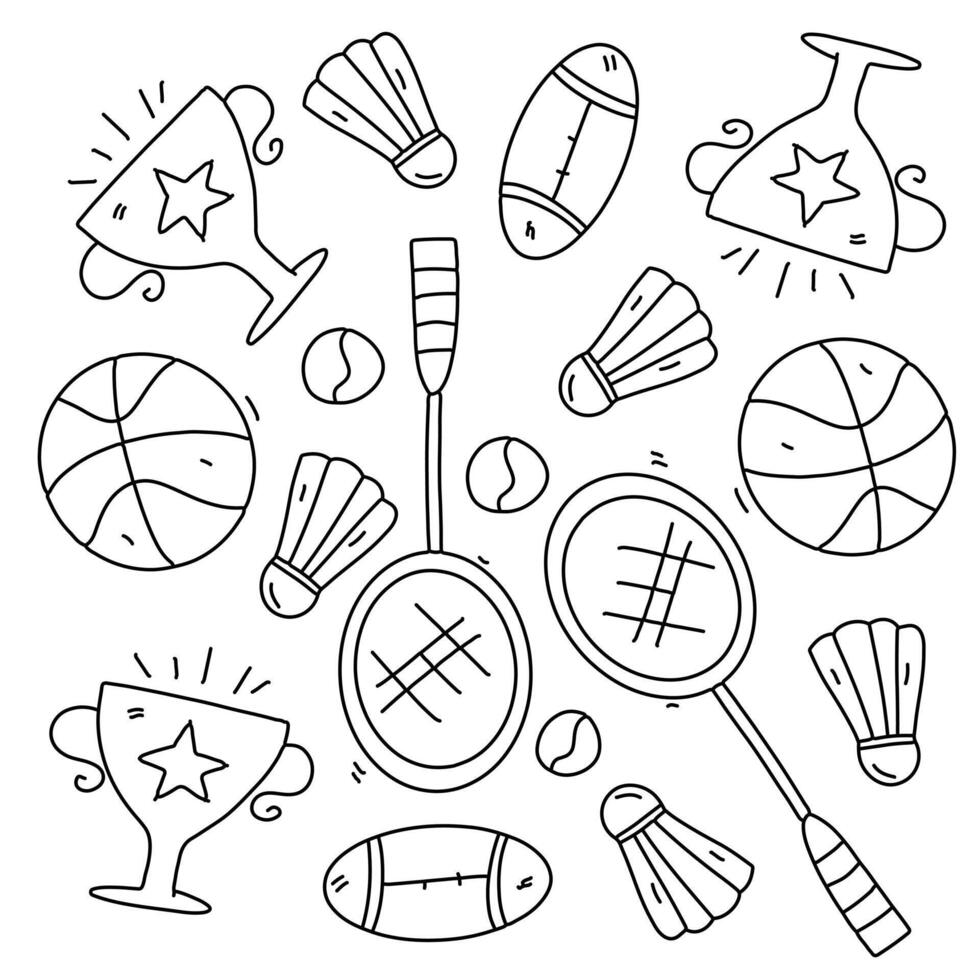 A collection of various sports items such as balls, bats, and racquets vector