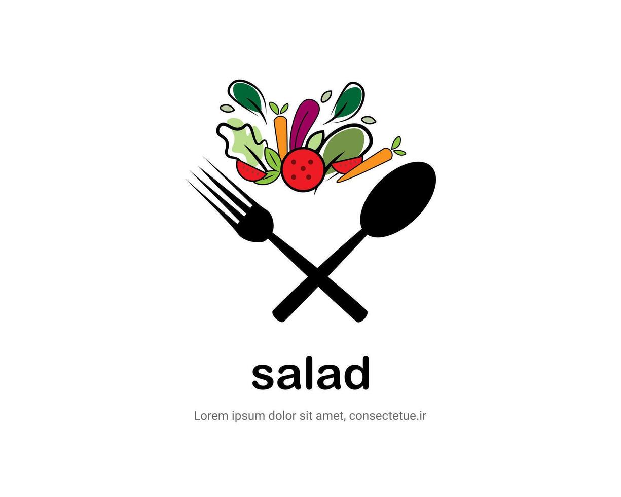 Culinary Creation Fresh Salad Utensils Artistic Food Logo Design vector