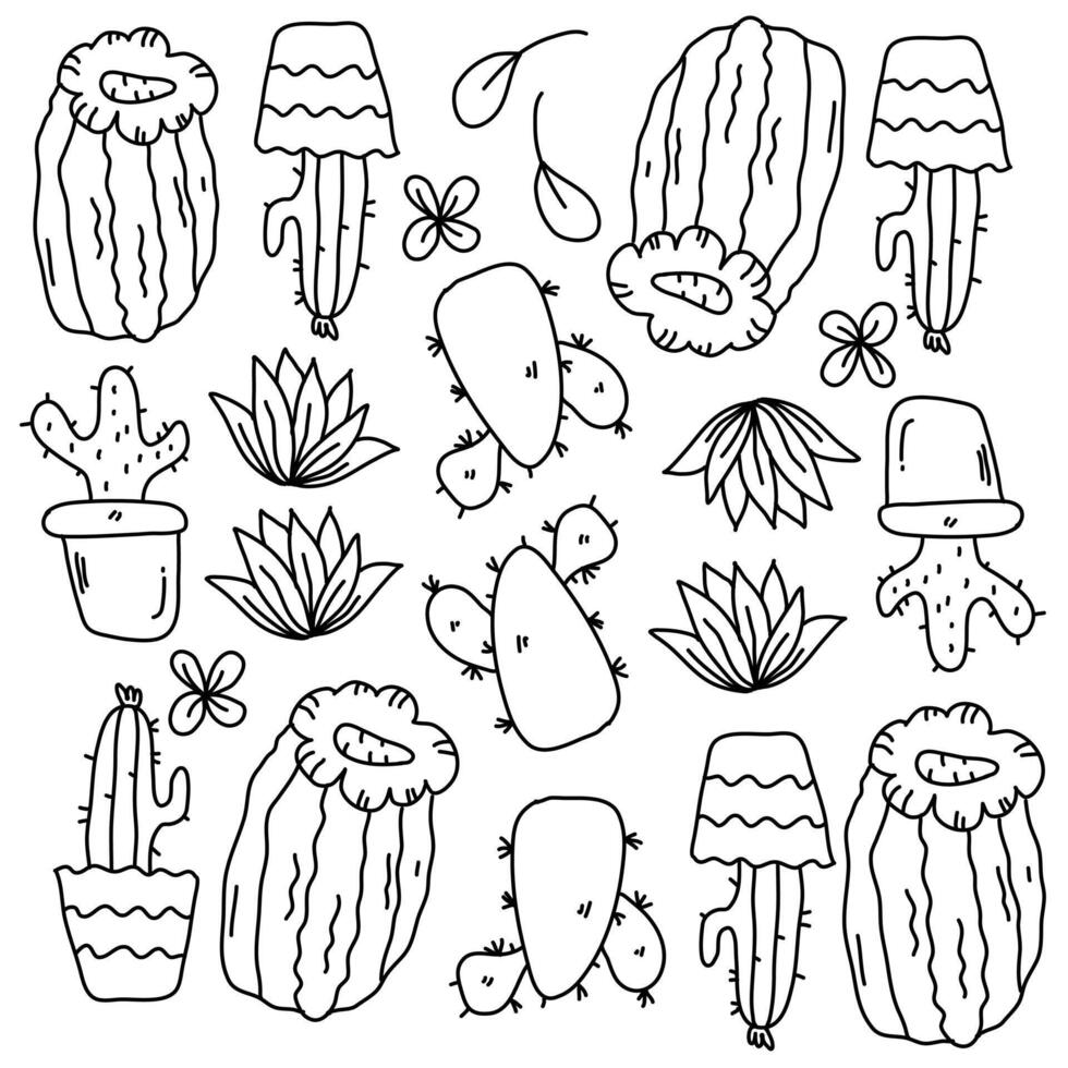 Variety of Succulent and Cactus Doodle Set vector