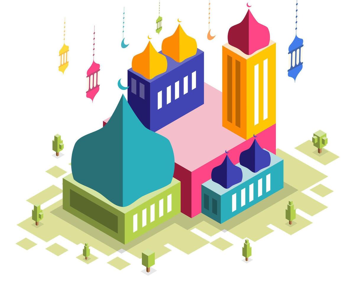 Bright Ramadan Cityscape Islamic Celebration Day Art vector