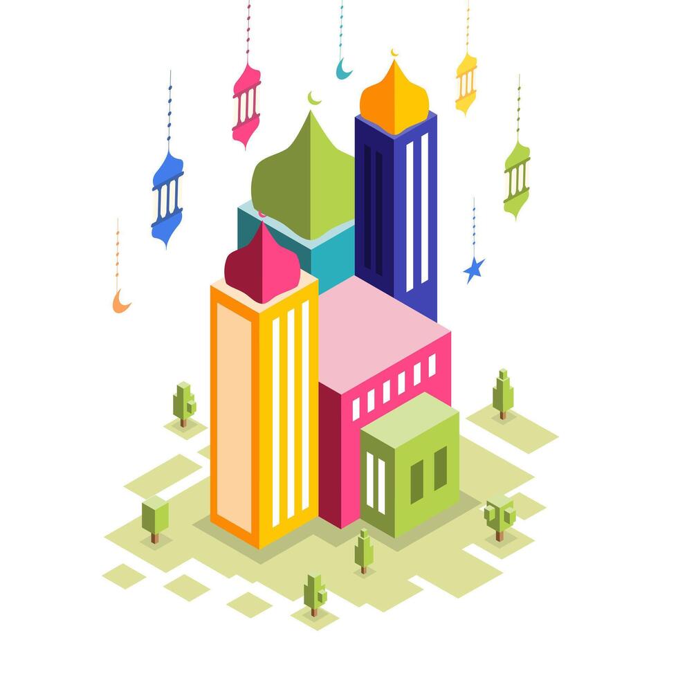 Ramadan Kareem Cityscape Islamic isometric vector