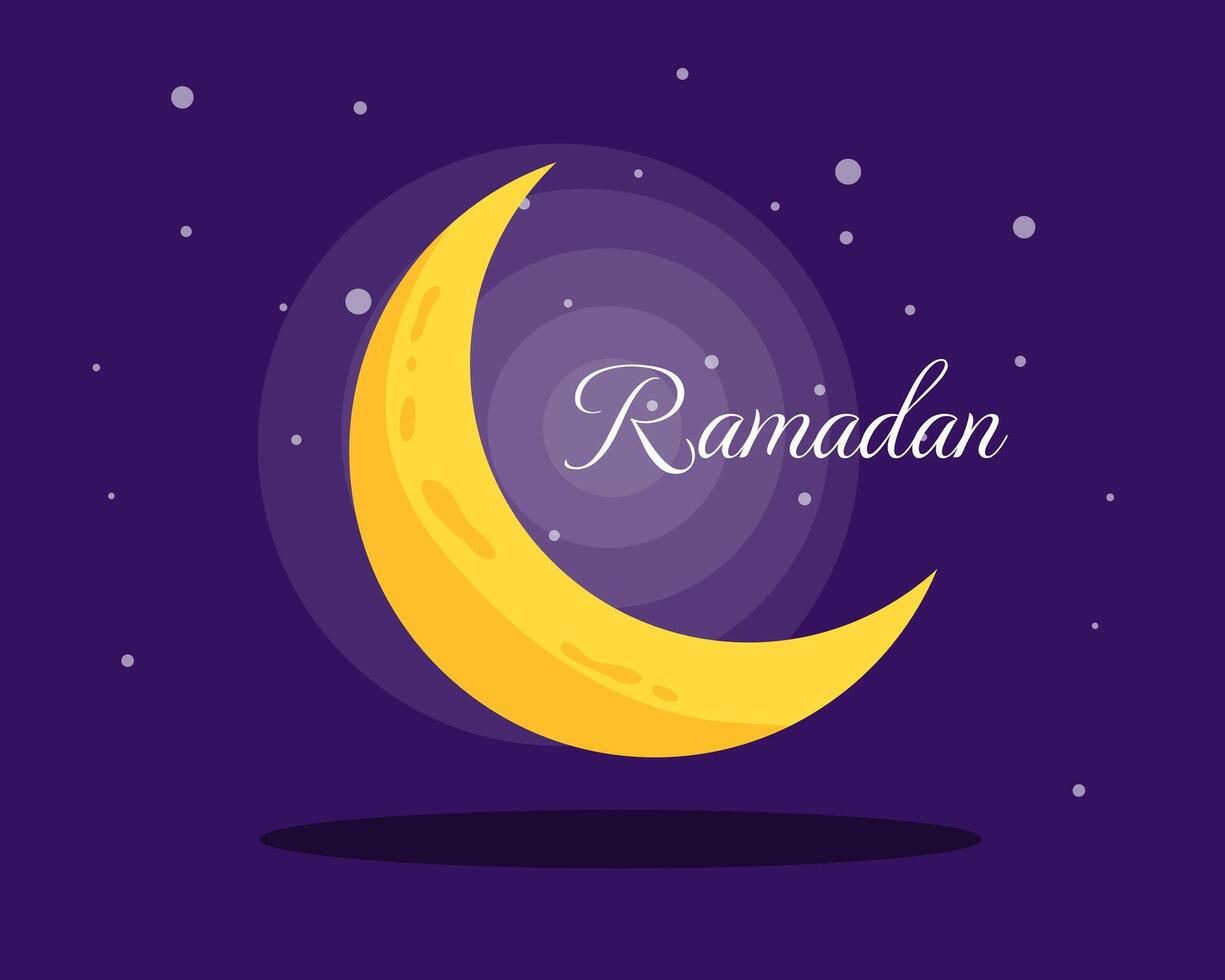 Golden Crescent Moon Ramadan Kareem Serene Night vector