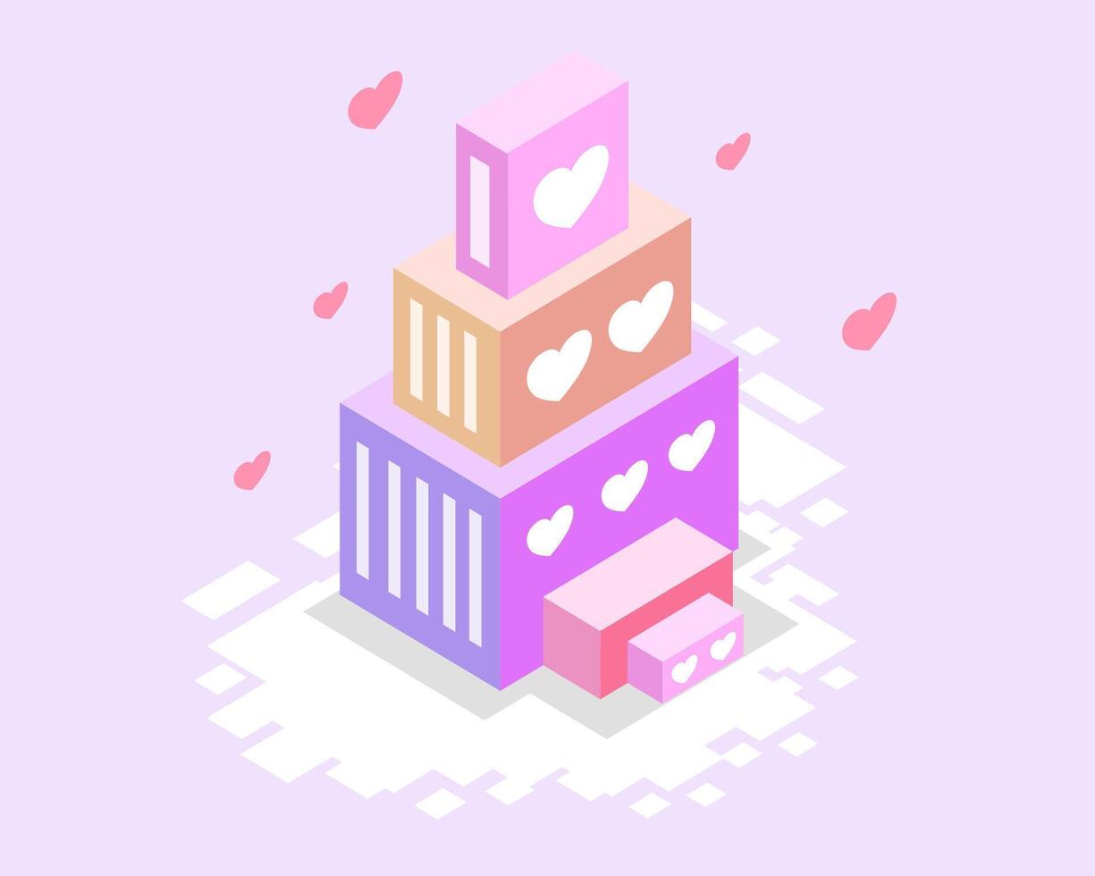 Isometric Heart Boxes with Soft Colors and Floating Design vector