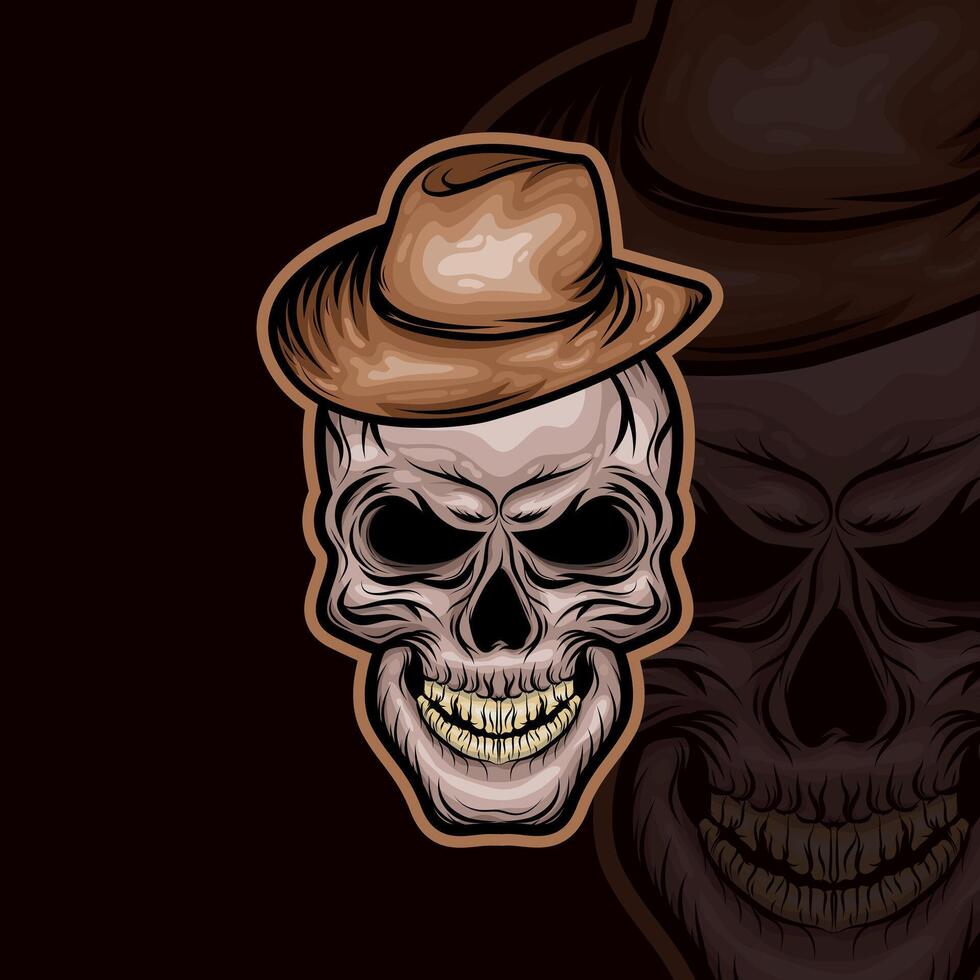 Skull With Hat Mascot Dark Style Logo vector