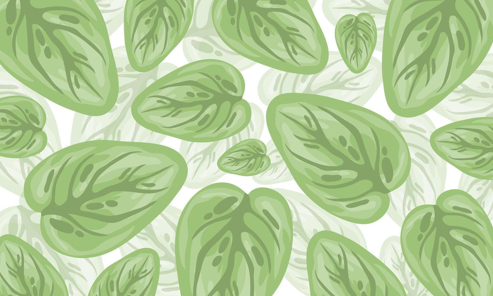 Cool-Toned Leaf Print Background with Gentle Green Palette vector
