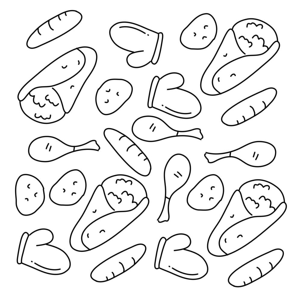 Snack Food Doodle Set with Tasty Icons vector