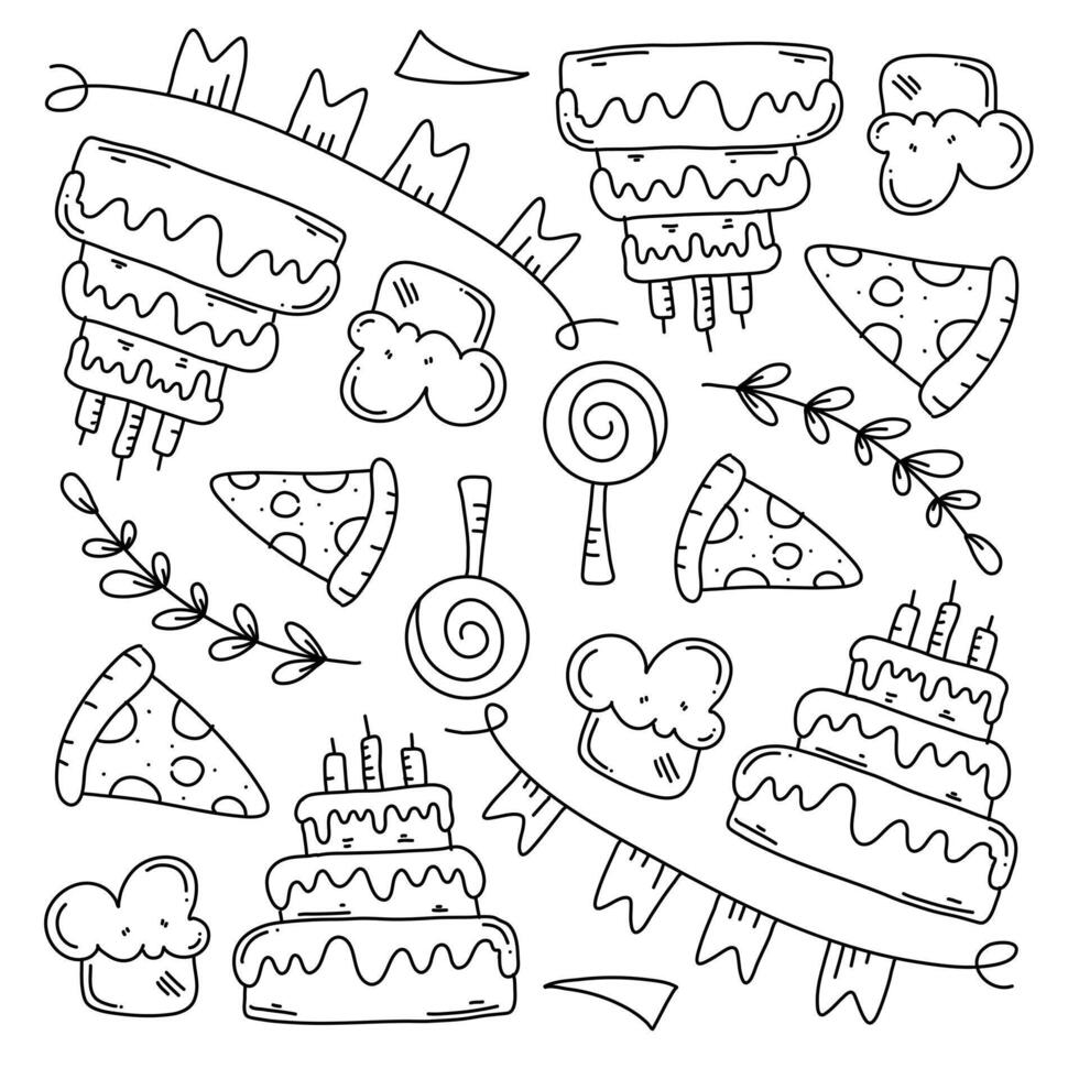 Drawn Birthday Party Icons and Decorative Elements Seamless Pattern vector