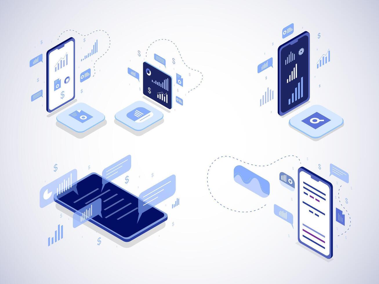 Isometric Mobile Technology Data Analysis Connection vector