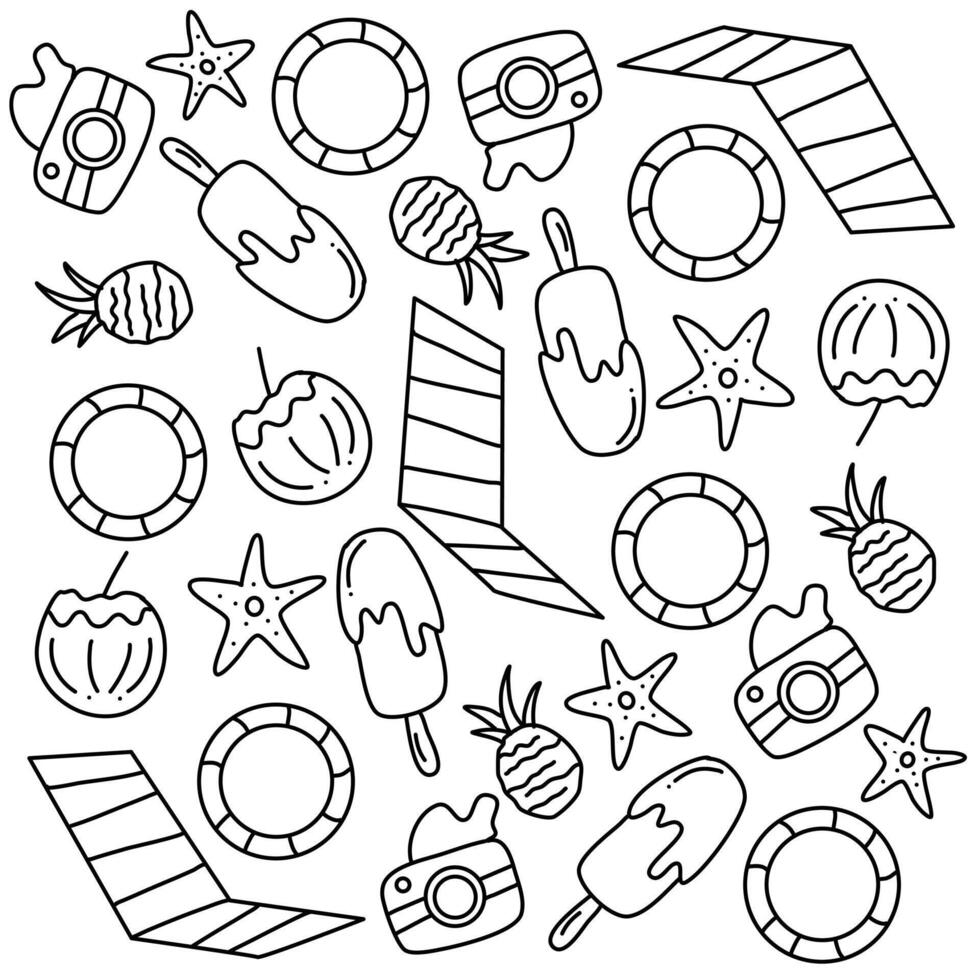 Summer party line art beach fun holiday celebration elements vector