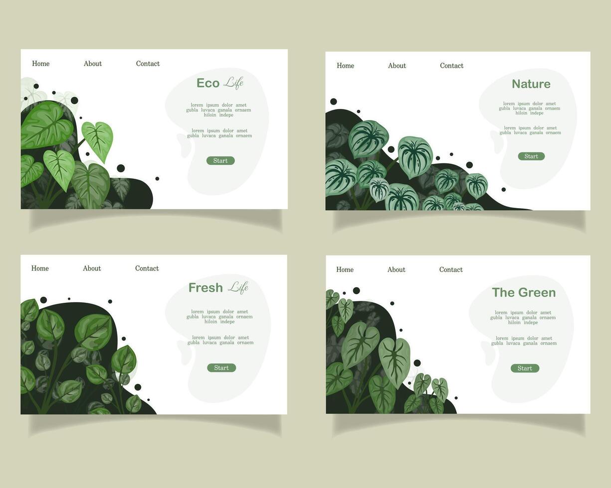 Nature Green Leaves Website Banner Header Template Set vector