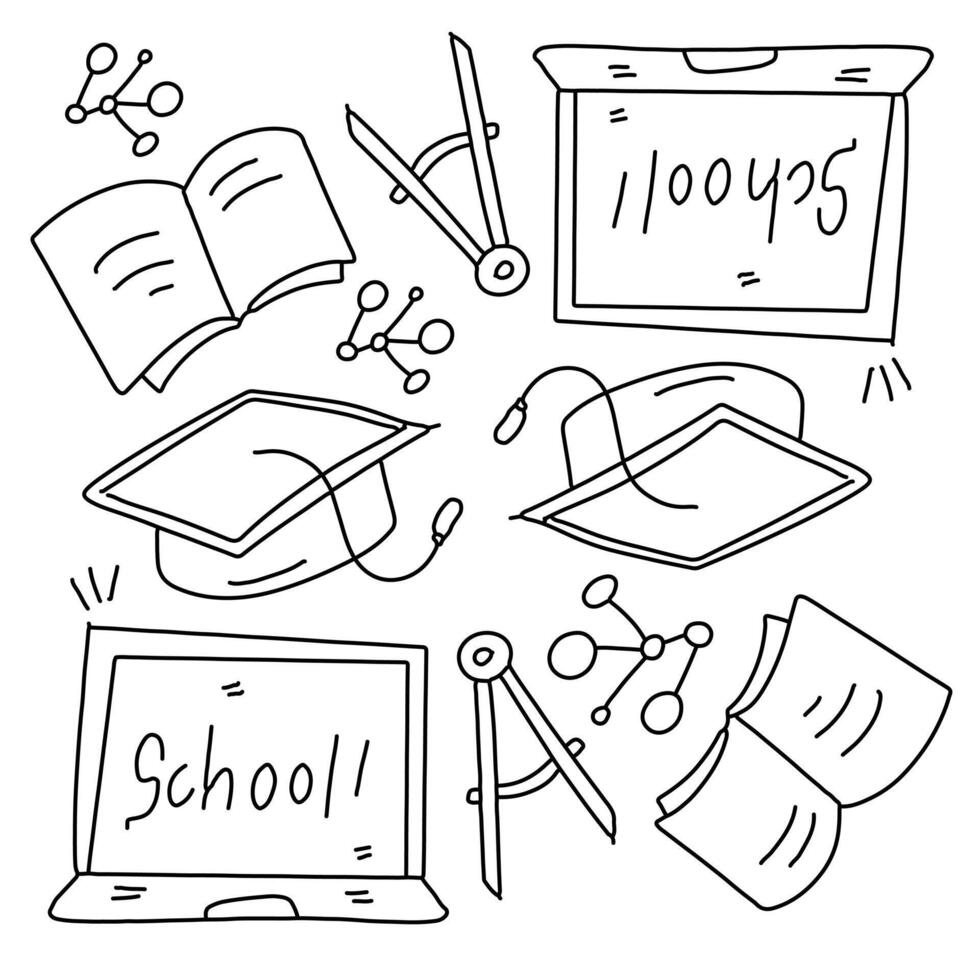 Classroom Supplies and Learning Tools Doodle Icons vector