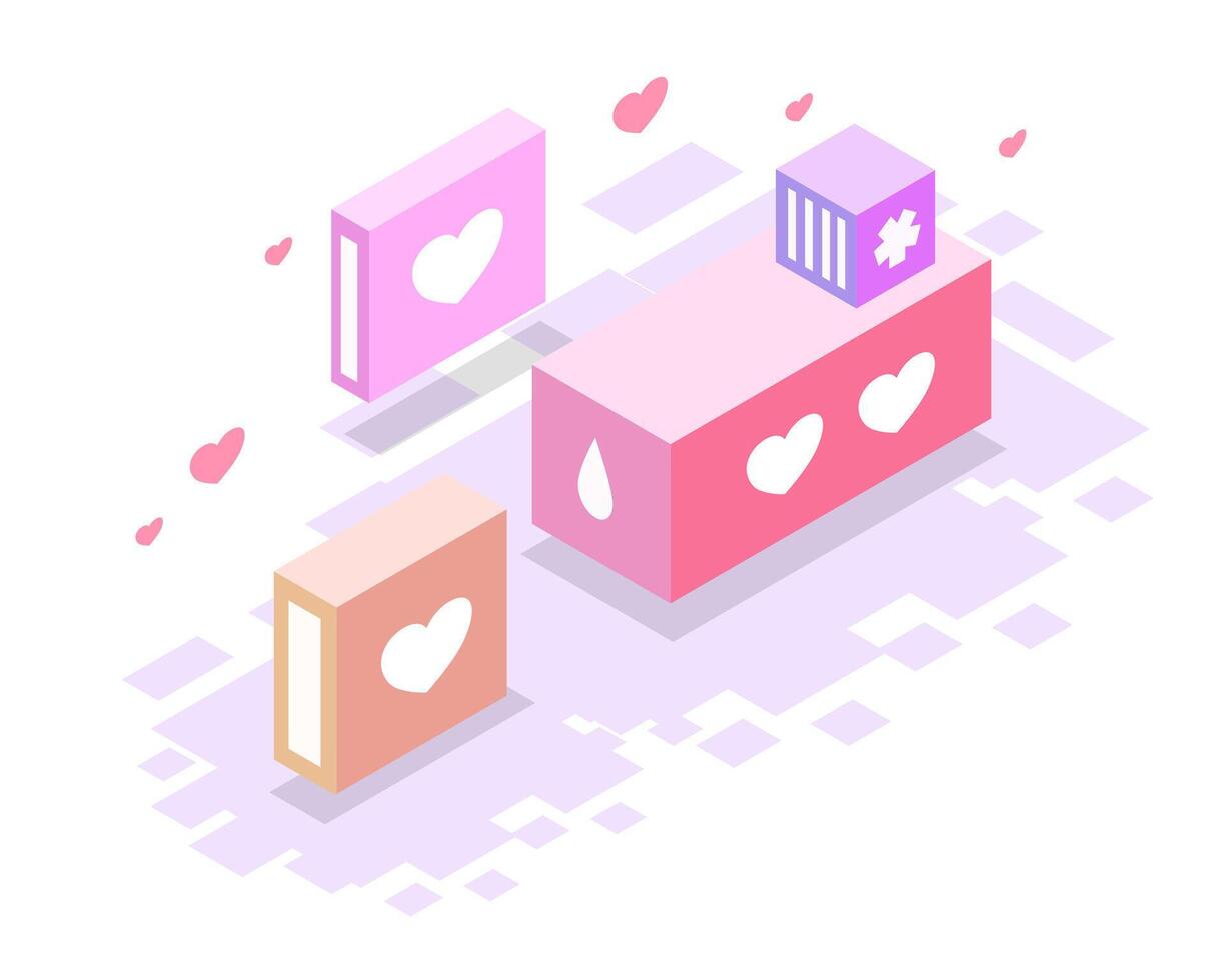 3D Stacked Heart Boxes with Soft Gradient and Playful Design vector