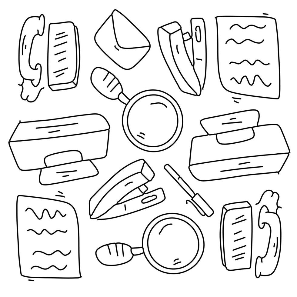 Office supplies doodle with paper books tools and envelopes vector