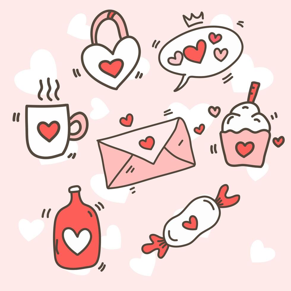 Valentines Day Love Romance Doodle Icons Set vector
