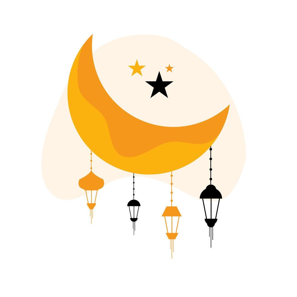 Luminous Crescent Stars Ramadan Peaceful Night Scene vector