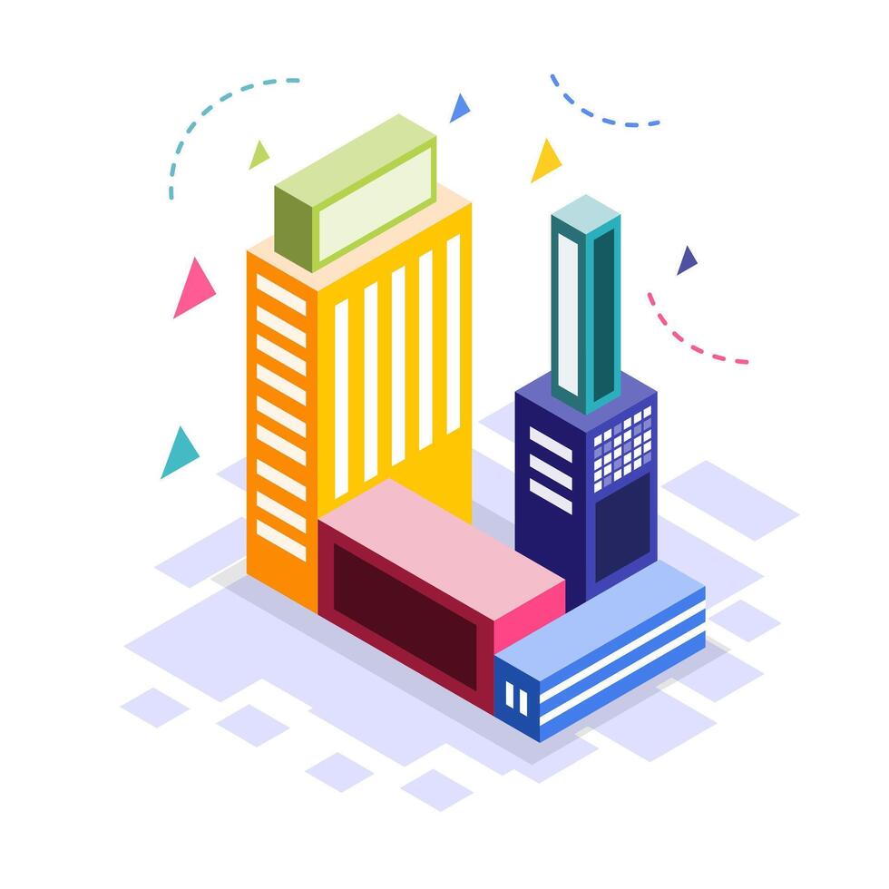 Isometric Cityscape Modern Buildings Urban Development vector