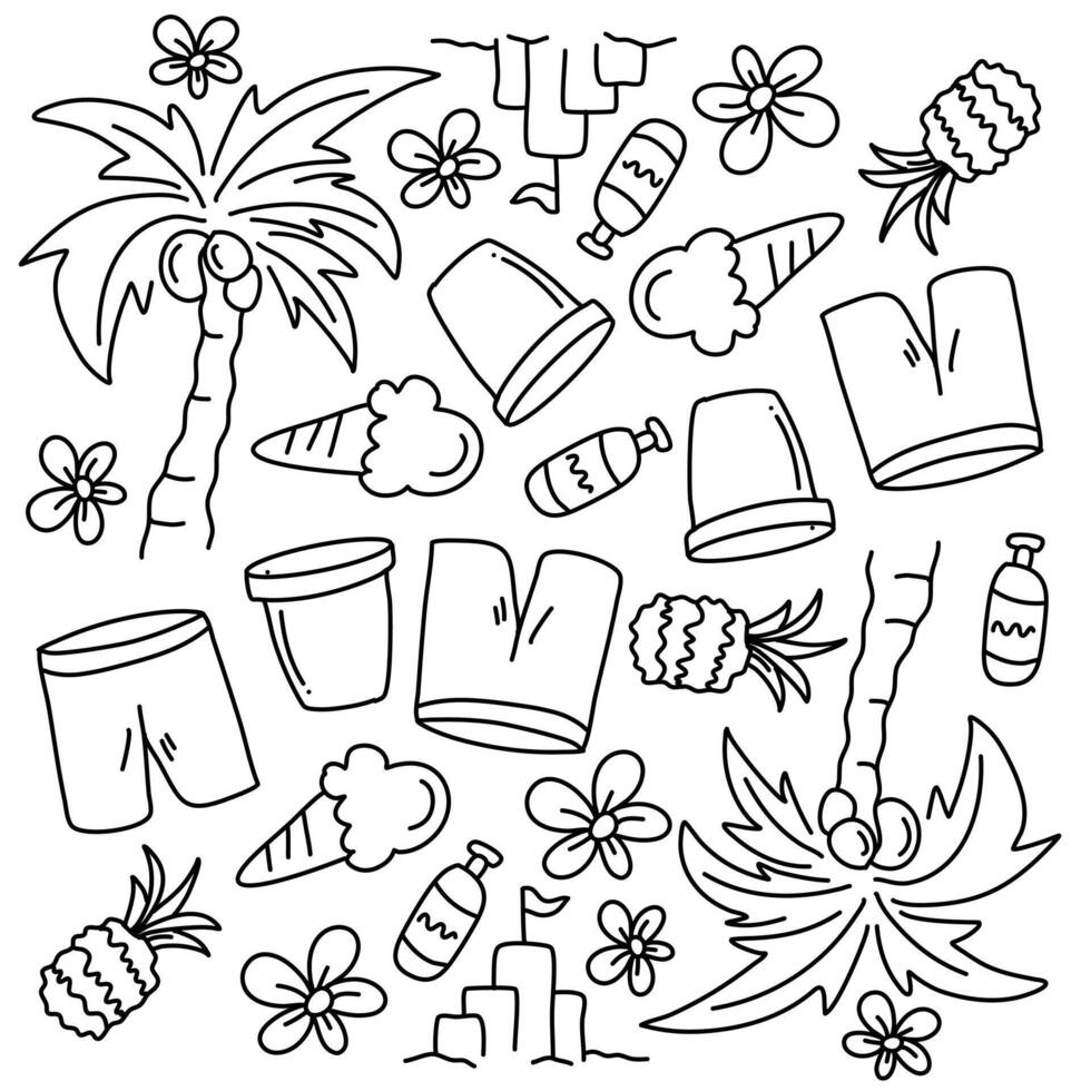 Summer Party Doodle Set Fun Beach Vacation Elements vector