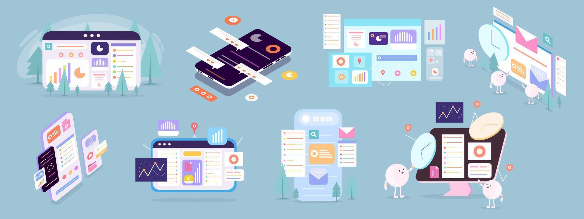 Business Technology Scene with Computers and Interface vector