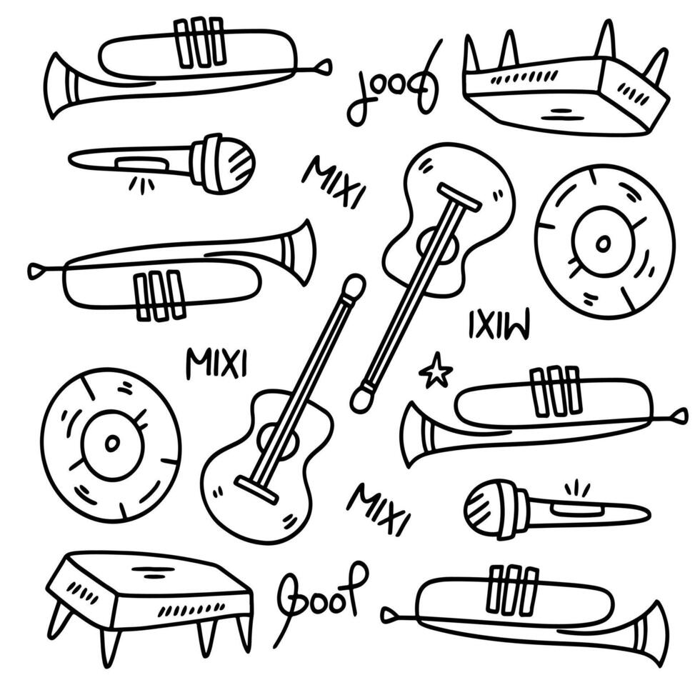 Retro Music Equipment Doodle Set for Performers vector