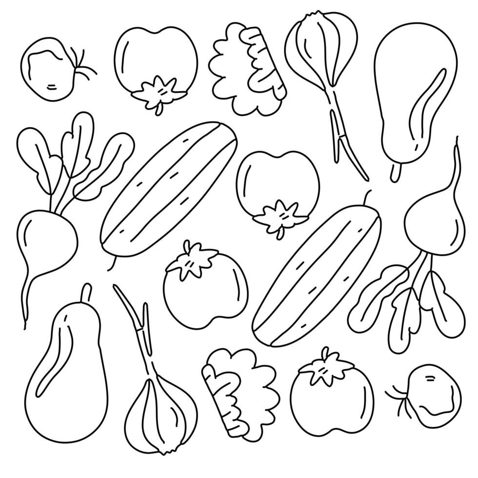 Vegetables Line Art Icons Healthy Food Elements vector