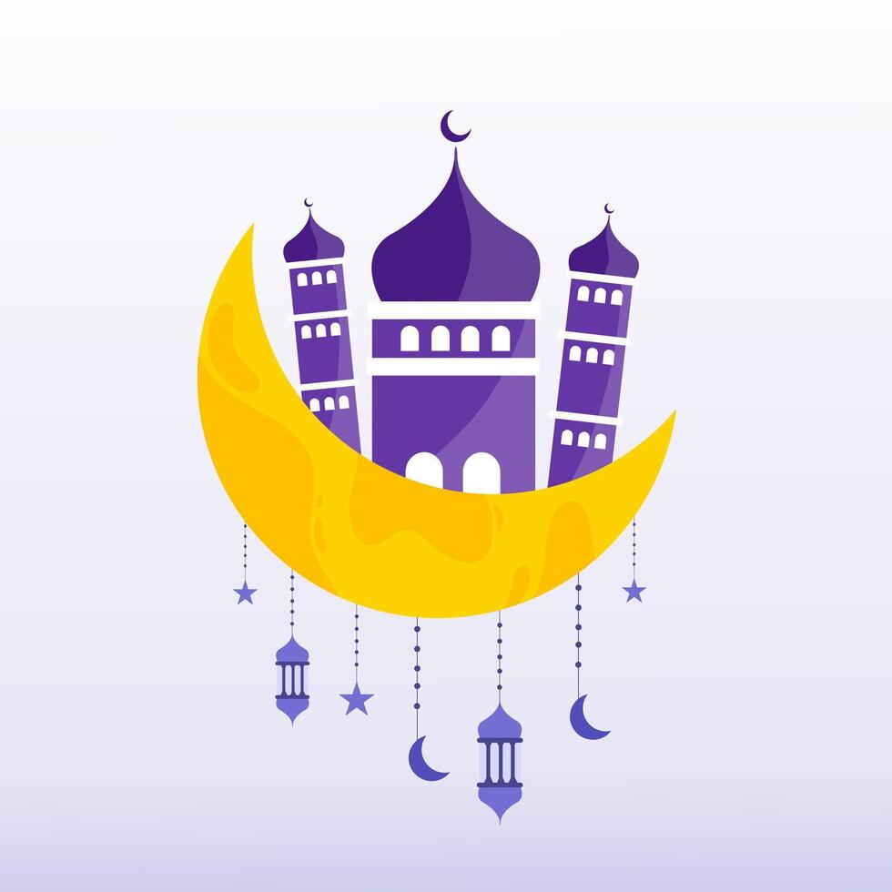 Ramadan Kareem Mosque Crescent Moon Purple Night Design vector