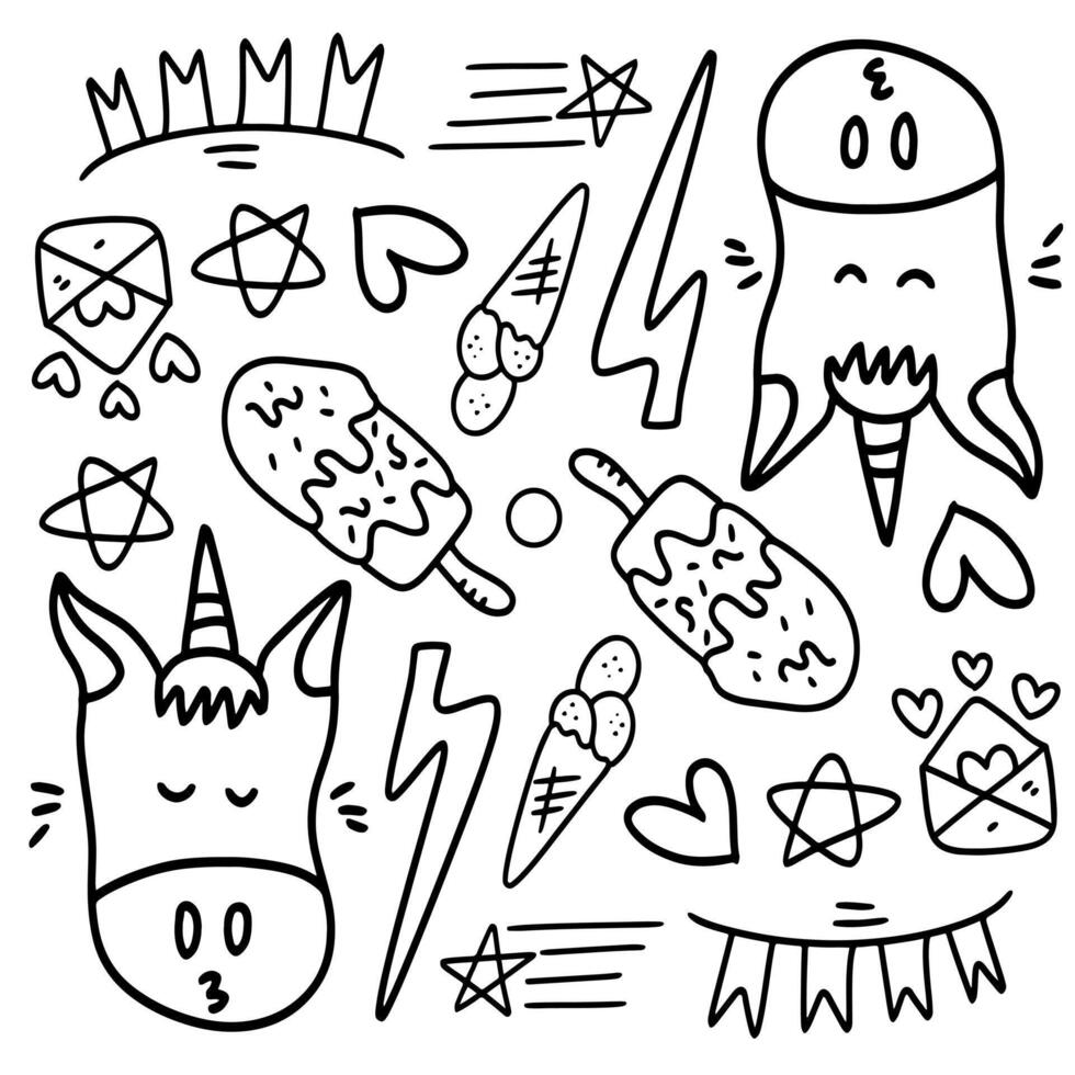 Funny Kids Doodle Set with Food and Crown vector