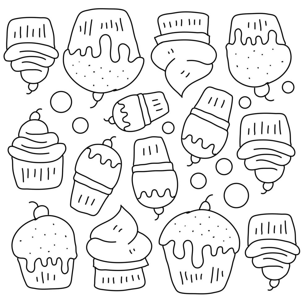 Cupcake and Dessert Doodle Pattern Illustration Set vector