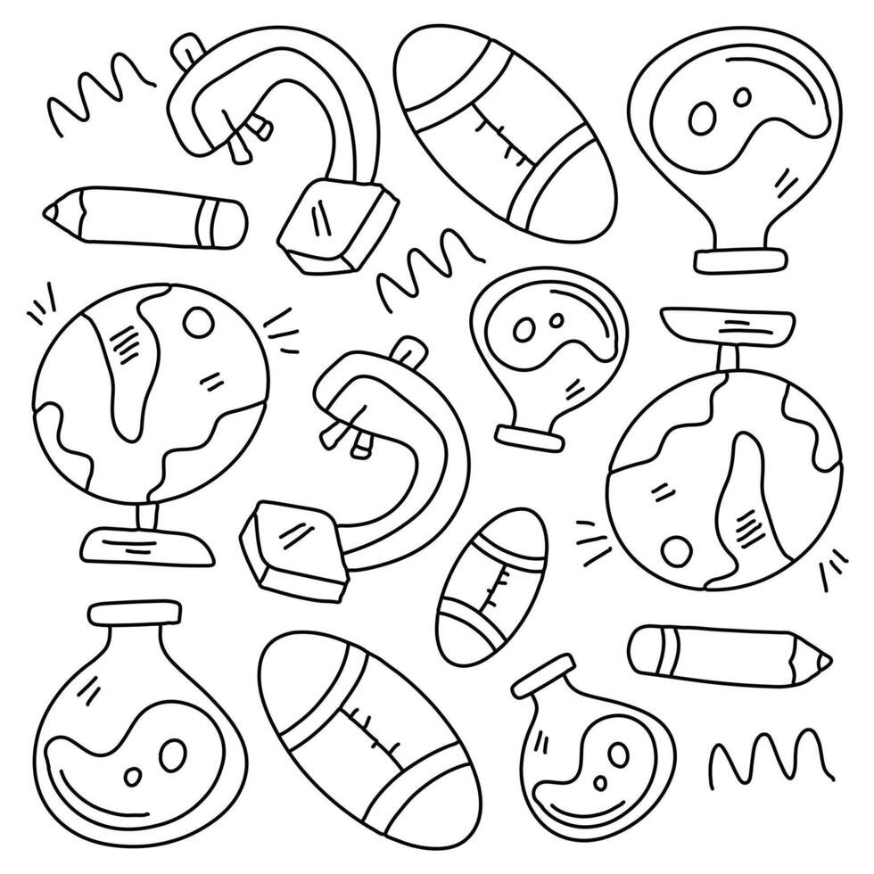 Educational science icons doodle with lab tools and pencils vector