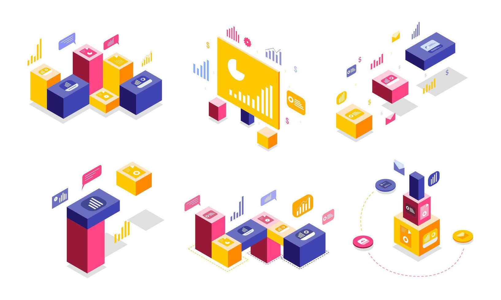 Minimalistic and Trendy 3D Boxes and Data Icons for Digital Business Solutions vector