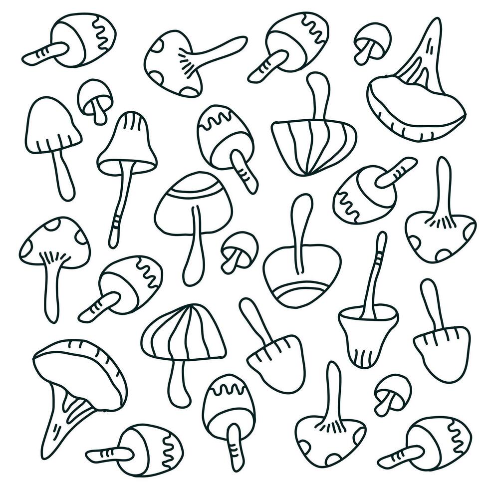 Cute mushrooms doodle with different shapes and top styles vector